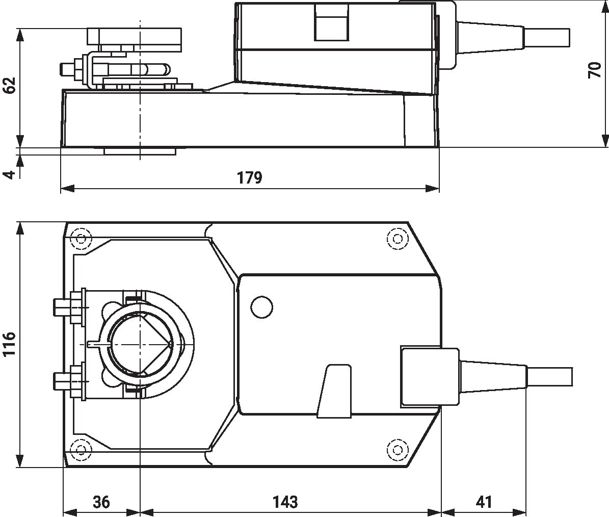 Габаритный чертёж Belimo GM24A-MF